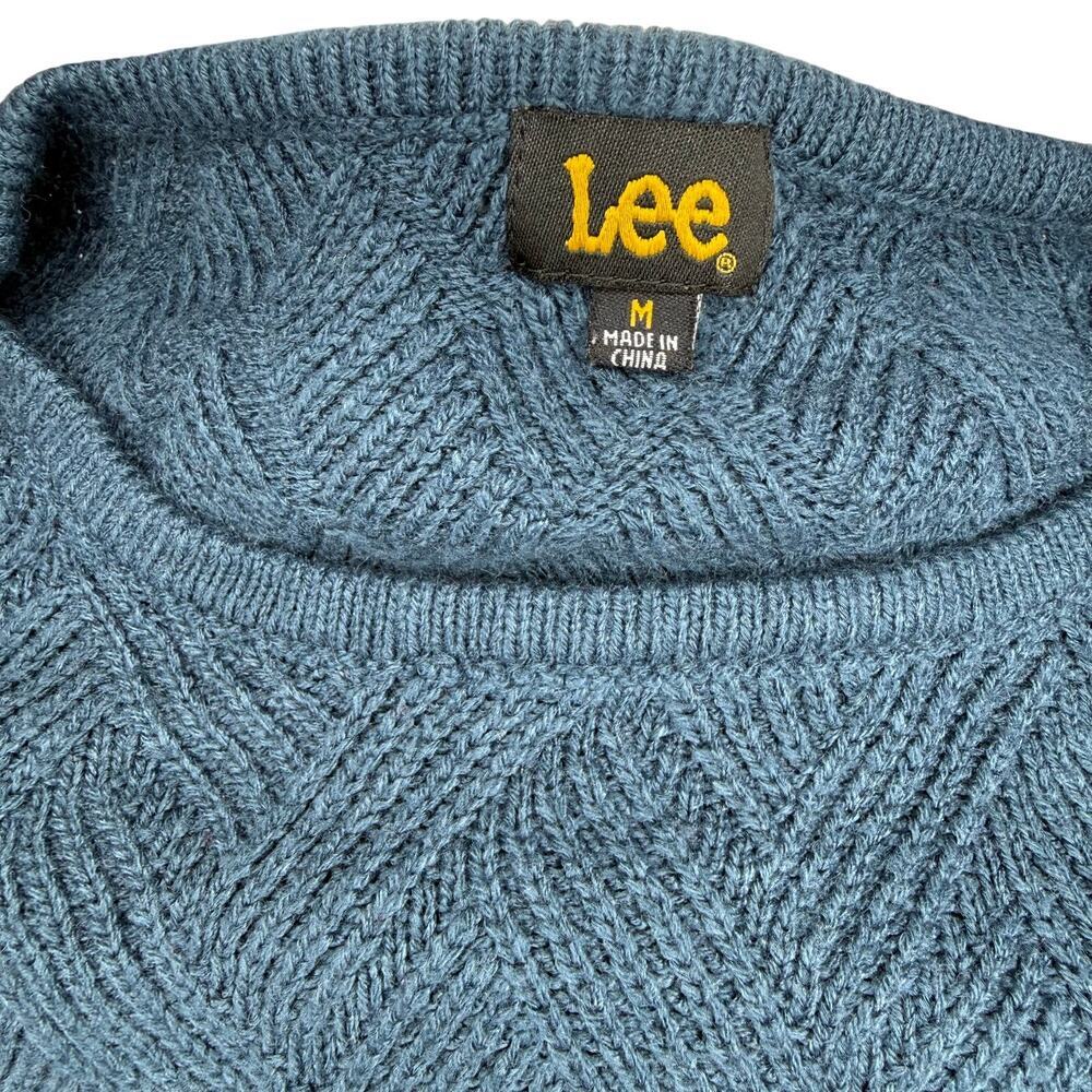 Lee Blue Knit Sweater Size M Textured Crewneck Cozy Minimalist - Picture 7 of 7